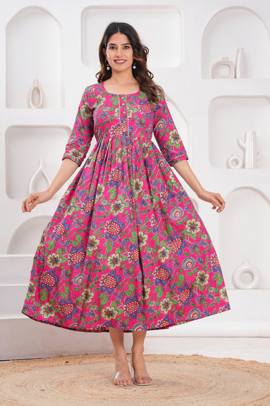 New Exclusive Cotton Cambric Floral Printed With Zip Design Maternity Gawn