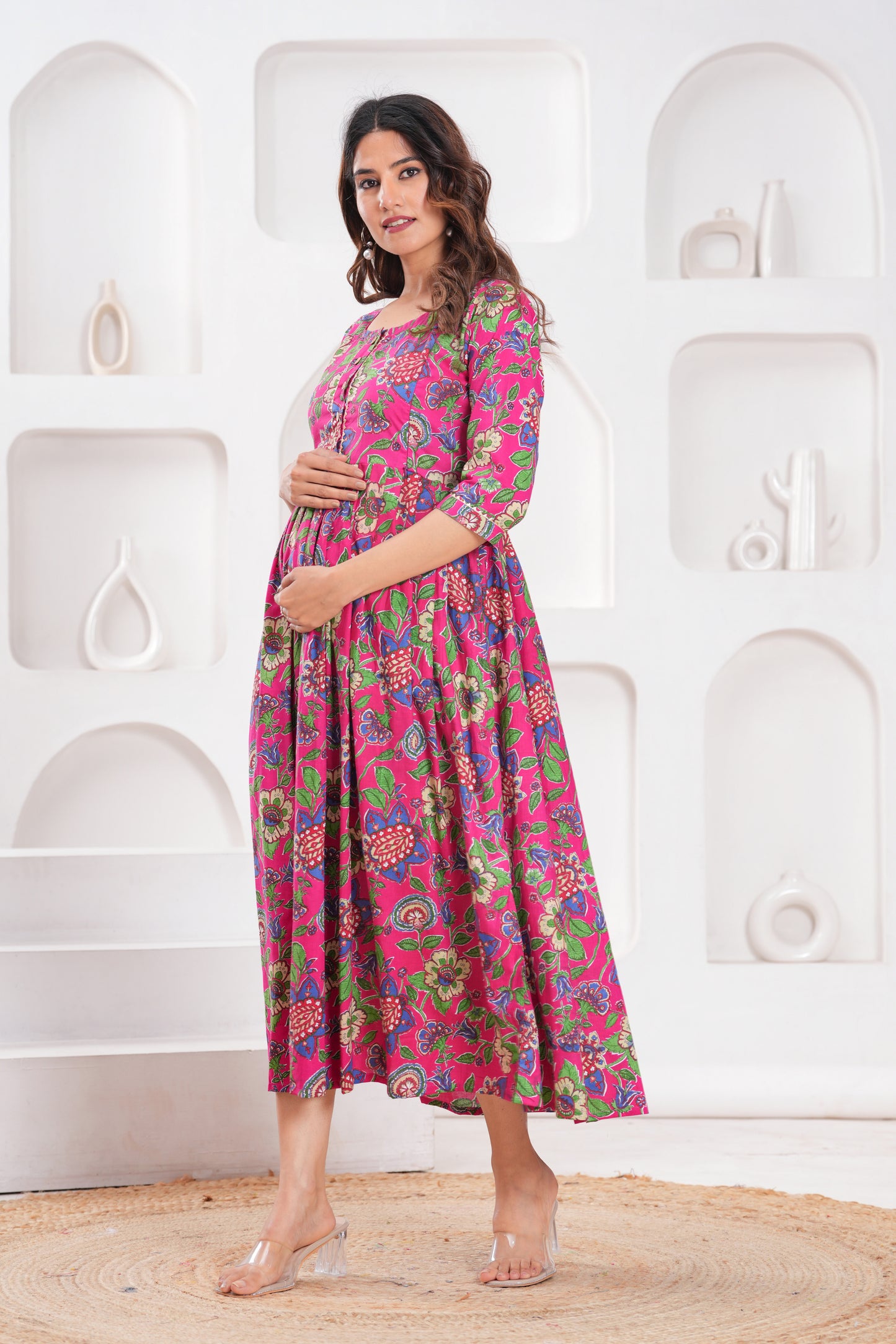 New Exclusive Cotton Cambric Floral Printed With Zip Design Maternity Gawn