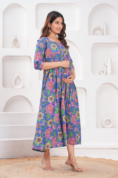 New Exclusive Cotton Cambric Floral Printed With Zip Design Maternity Gawn