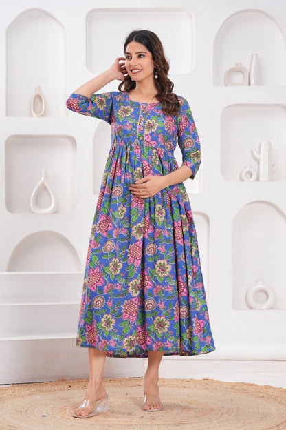 New Exclusive Cotton Cambric Floral Printed With Zip Design Maternity Gawn