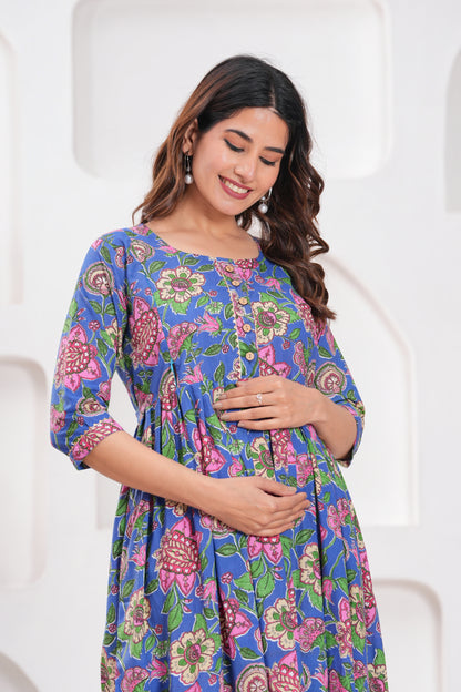 New Exclusive Cotton Cambric Floral Printed With Zip Design Maternity Gawn