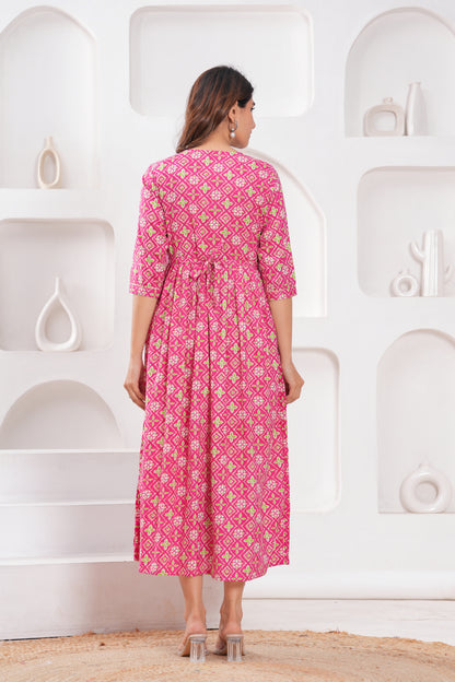 New Exclusive Cotton Cambric Floral Printed With Zip Design Maternity Gawn