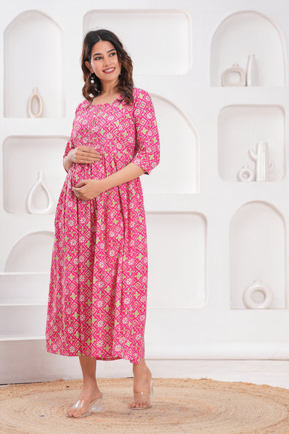 New Exclusive Cotton Cambric Floral Printed With Zip Design Maternity Gawn