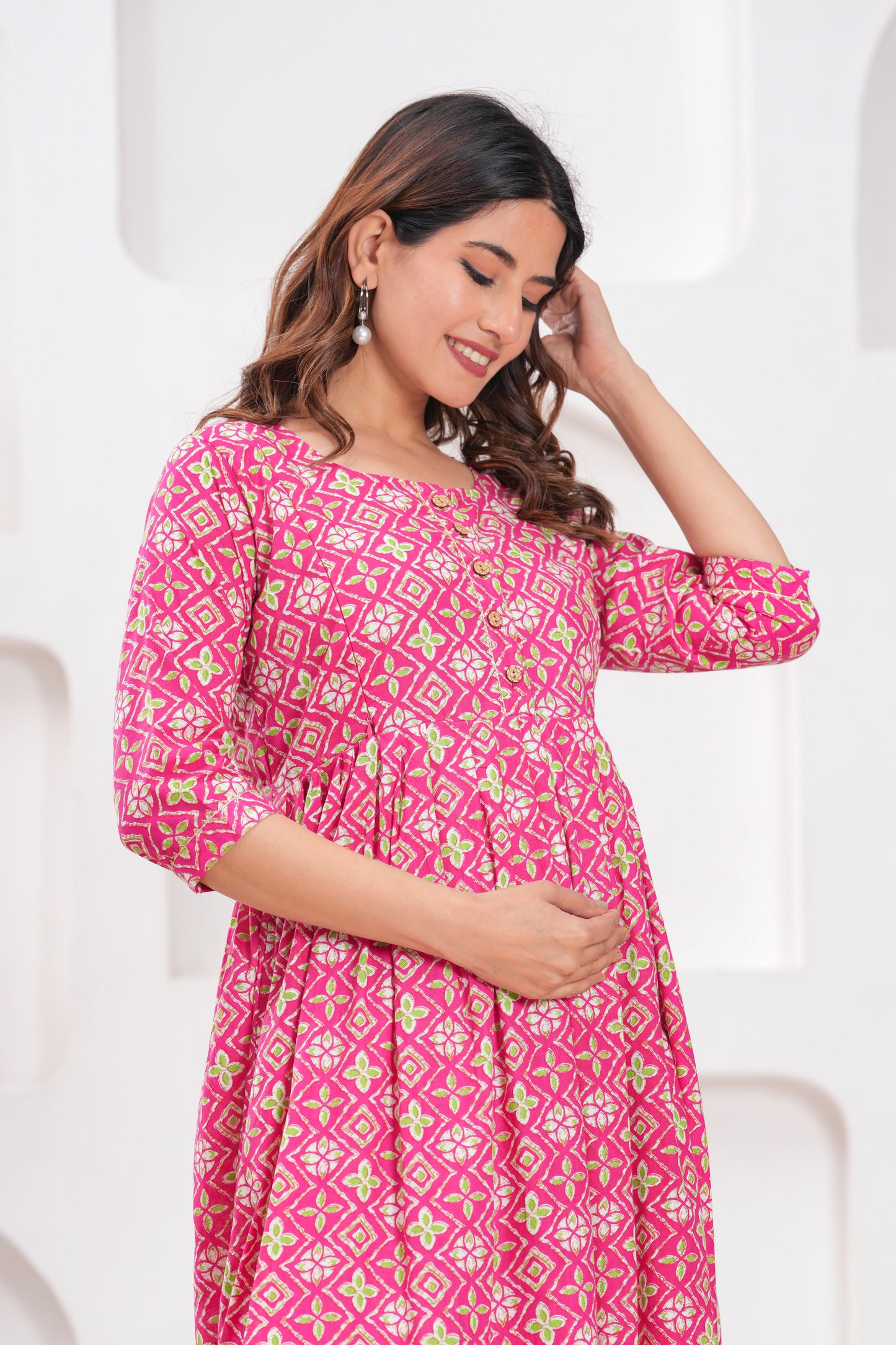 New Exclusive Cotton Cambric Floral Printed With Zip Design Maternity Gawn