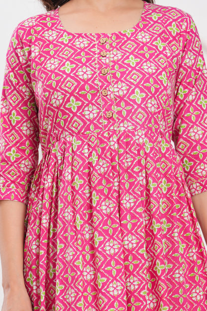 New Exclusive Cotton Cambric Floral Printed With Zip Design Maternity Gawn