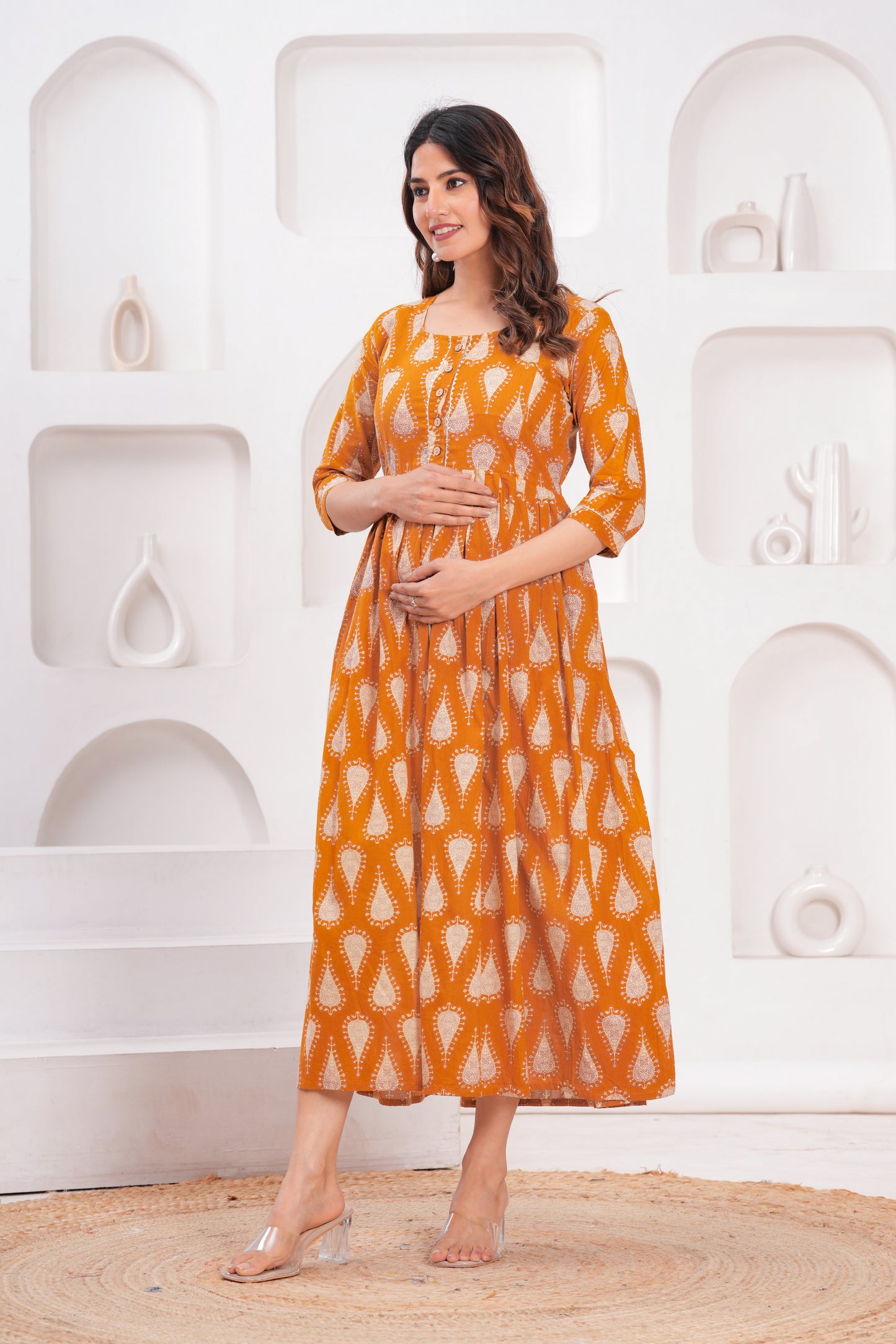 New Exclusive Cotton Cambric Floral Printed With Zip Design Maternity Gawn