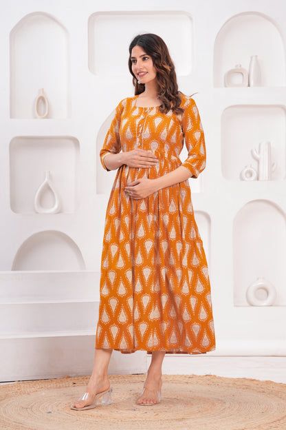 New Exclusive Cotton Cambric Floral Printed With Zip Design Maternity Gawn