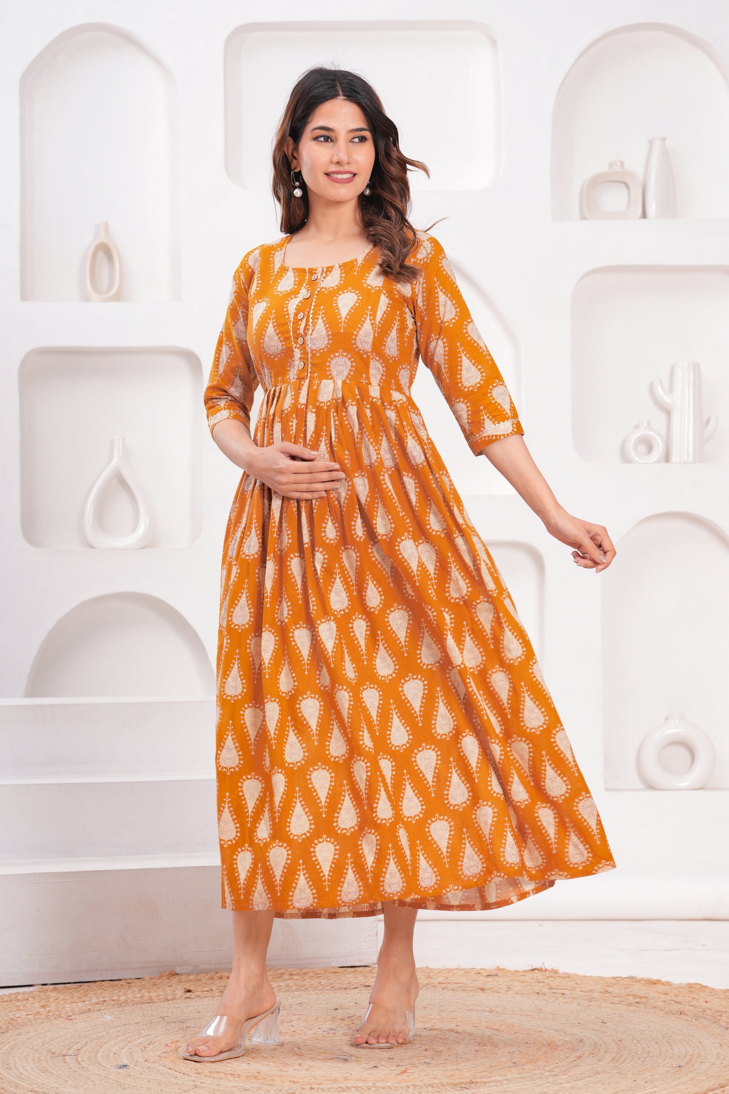 New Exclusive Cotton Cambric Floral Printed With Zip Design Maternity Gawn