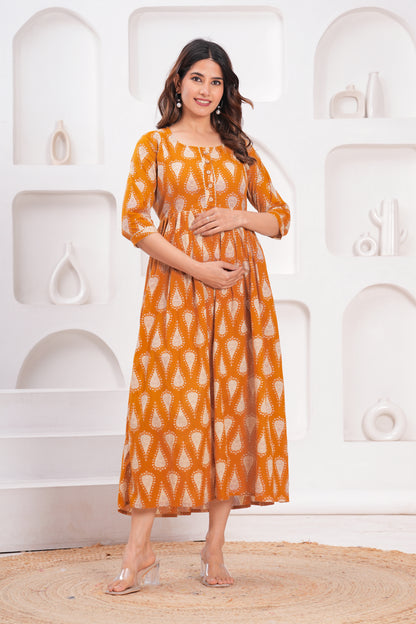 New Exclusive Cotton Cambric Floral Printed With Zip Design Maternity Gawn