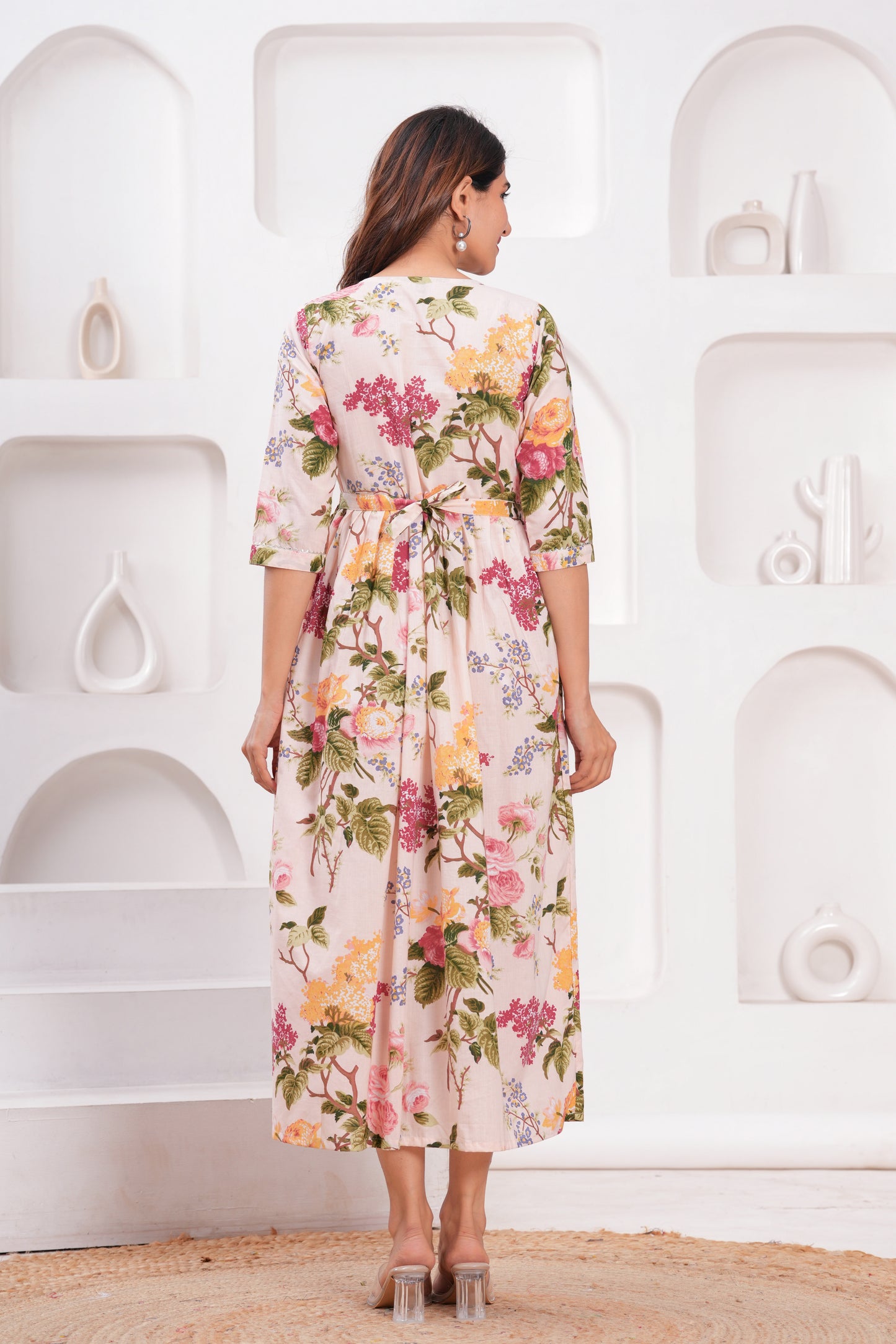 New Exclusive Cotton Cambric Floral Printed With Zip Design Maternity Gawn