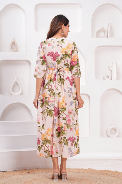 New Exclusive Cotton Cambric Floral Printed With Zip Design Maternity Gawn