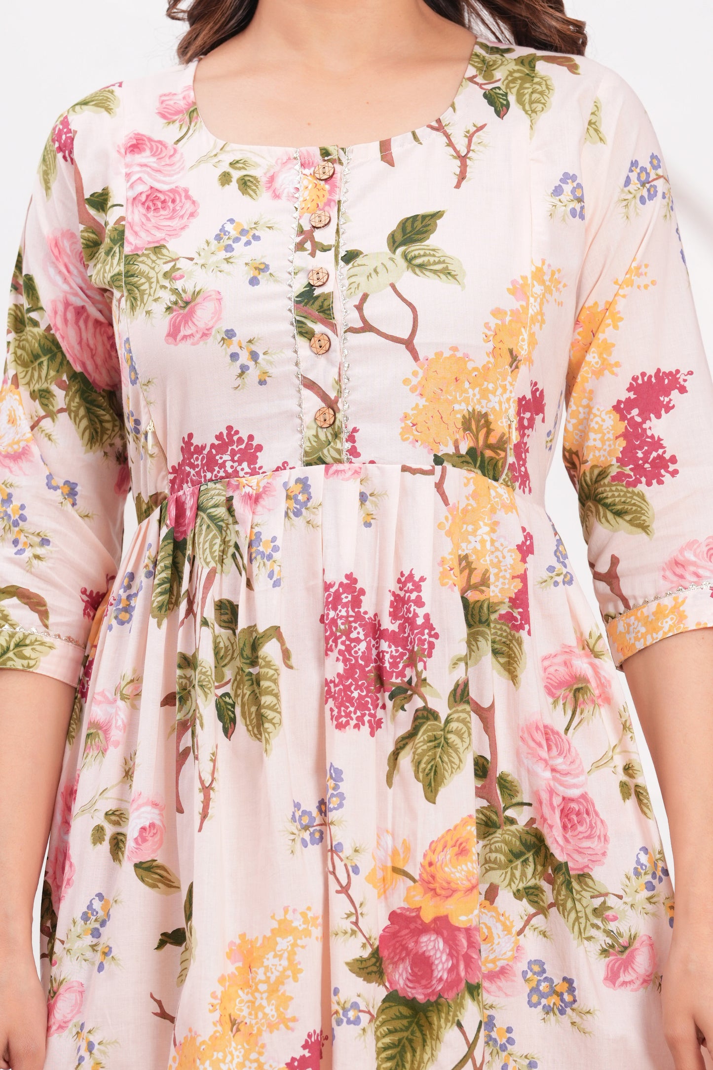 New Exclusive Cotton Cambric Floral Printed With Zip Design Maternity Gawn