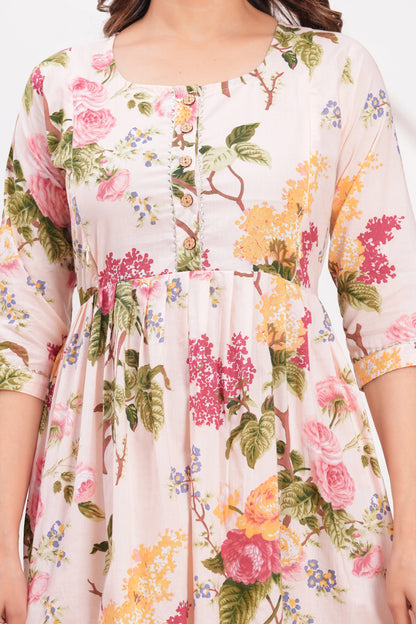 New Exclusive Cotton Cambric Floral Printed With Zip Design Maternity Gawn