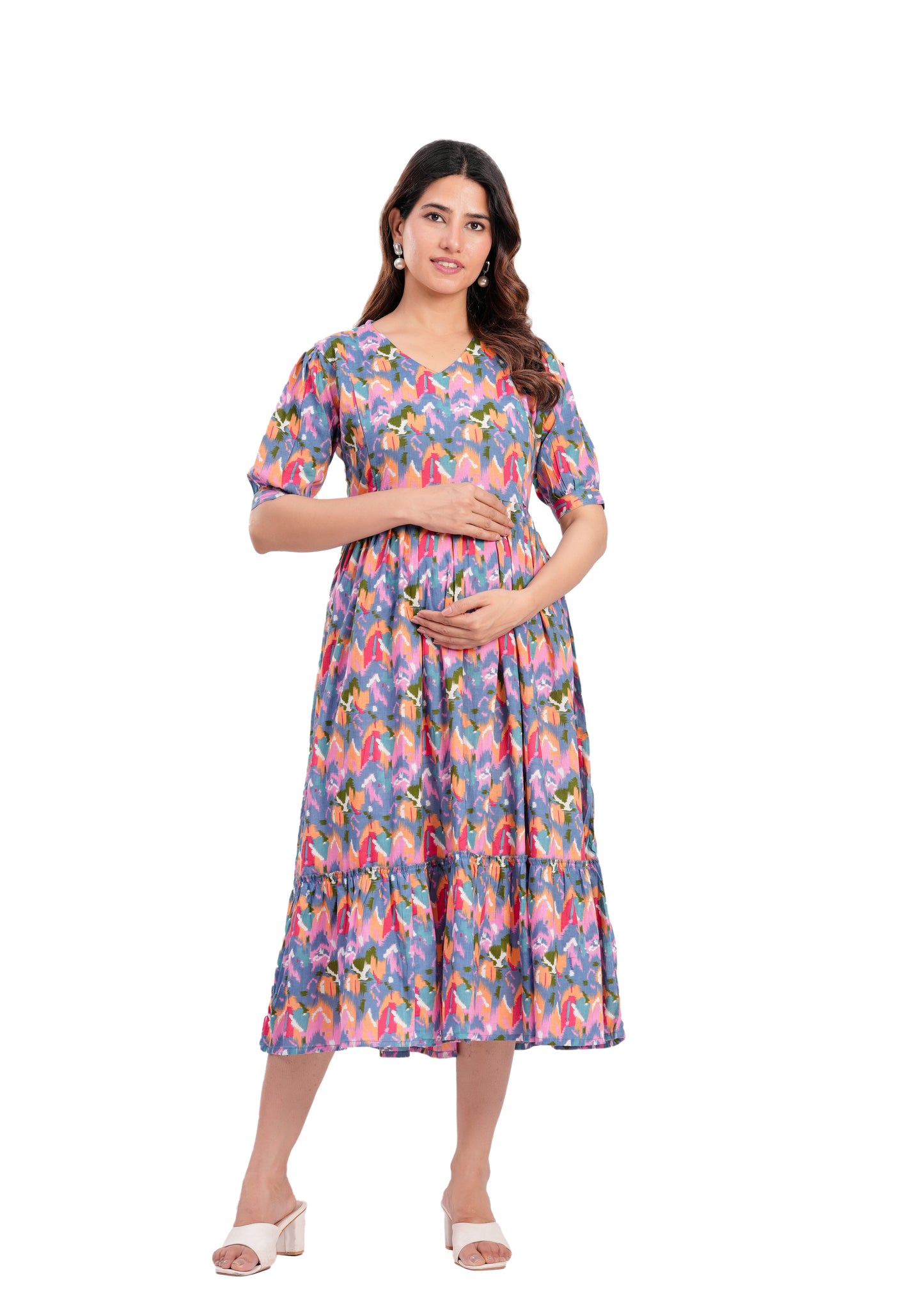 New Exclusive Cotton Cambric Floral Printed With Zip Design Maternity Gawn