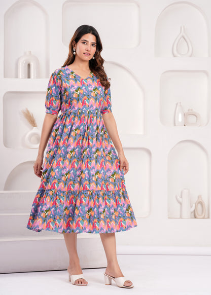 New Exclusive Cotton Cambric Floral Printed With Zip Design Maternity Gawn