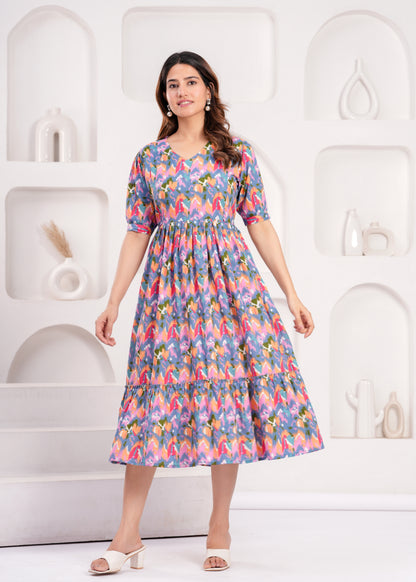 New Exclusive Cotton Cambric Floral Printed With Zip Design Maternity Gawn