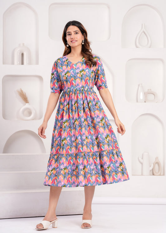 New Exclusive Cotton Cambric Floral Printed With Zip Design Maternity Gawn