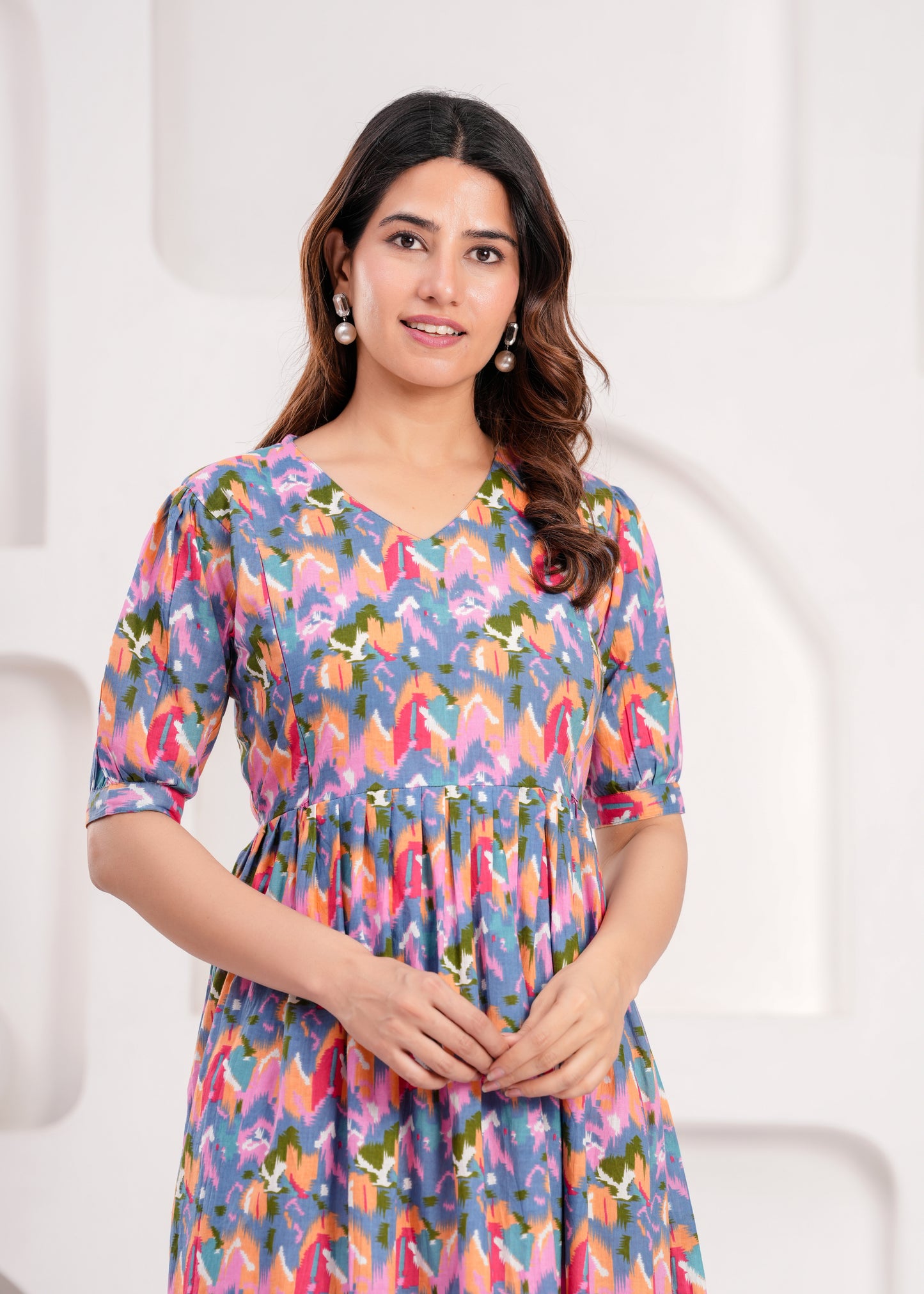 New Exclusive Cotton Cambric Floral Printed With Zip Design Maternity Gawn