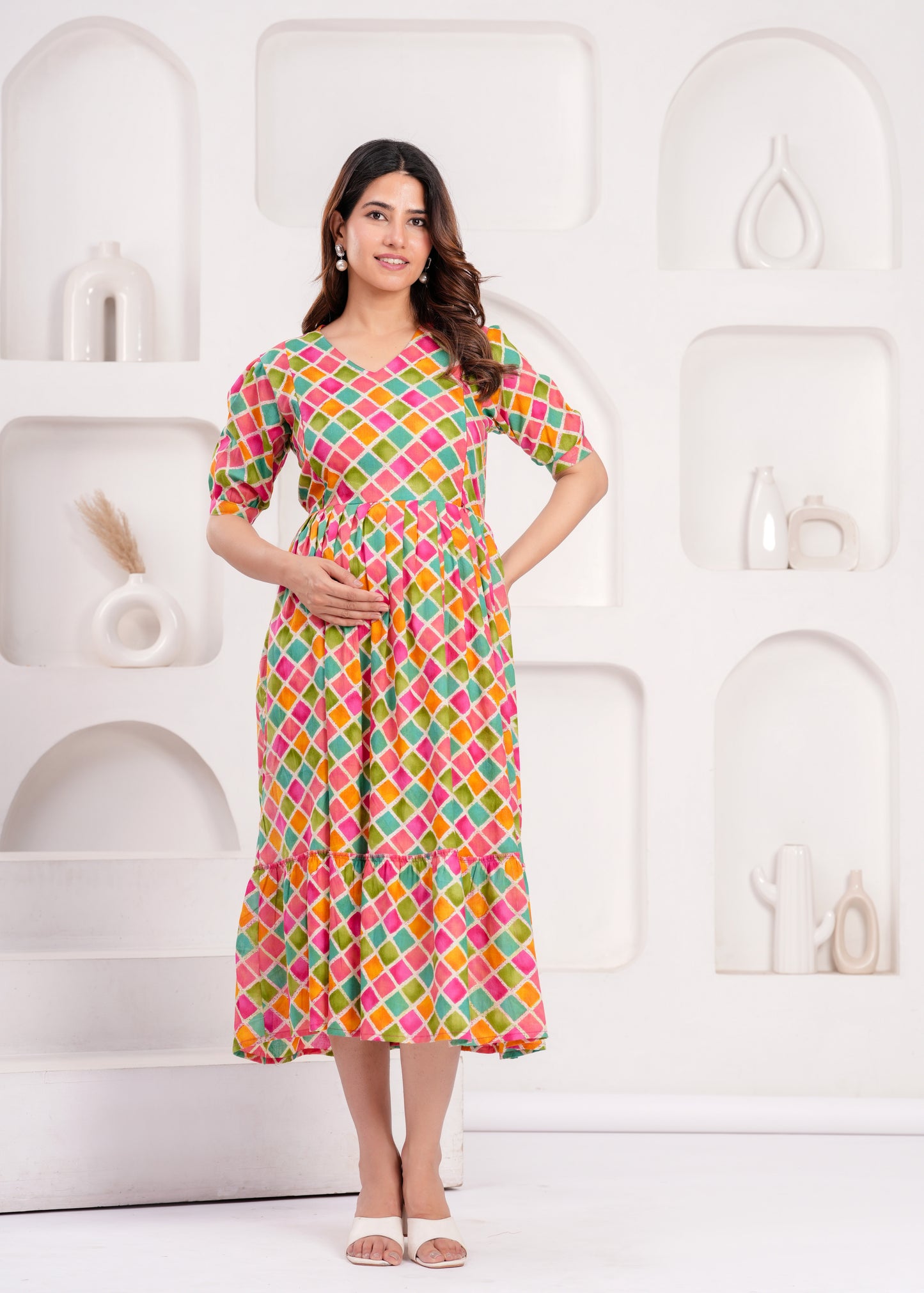 New Exclusive Cotton Cambric Floral Printed With Zip Design Maternity Gawn