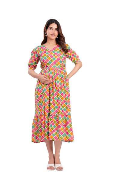 New Exclusive Cotton Cambric Floral Printed With Zip Design Maternity Gawn