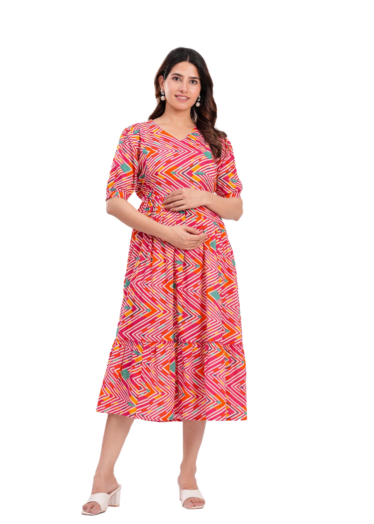 New Exclusive Cotton Cambric Floral Printed With Zip Design Maternity Gawn