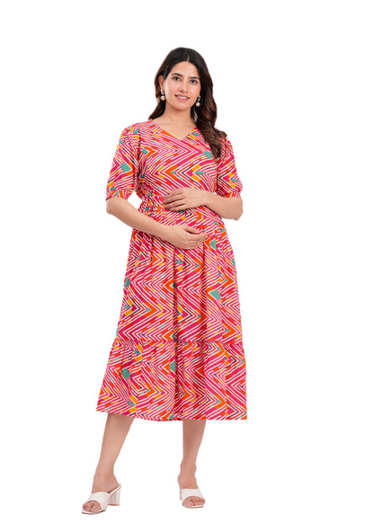 New Exclusive Cotton Cambric Floral Printed With Zip Design Maternity Gawn