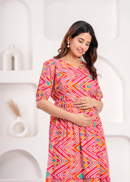 New Exclusive Cotton Cambric Floral Printed With Zip Design Maternity Gawn