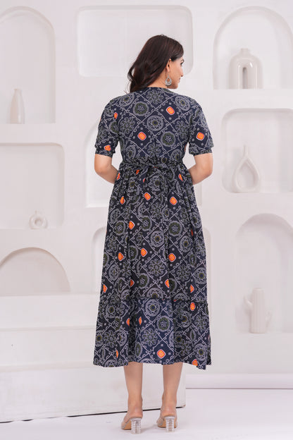 New Exclusive Cotton Cambric Floral Printed With Zip Design Maternity Gawn