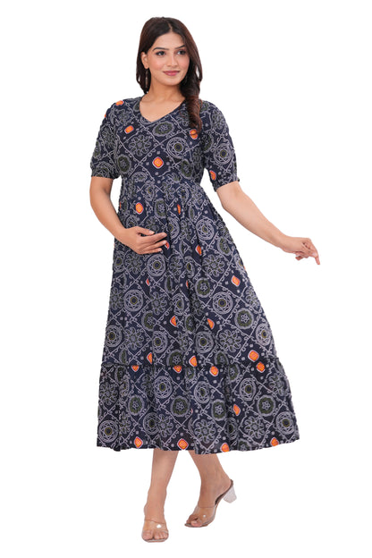 New Exclusive Cotton Cambric Floral Printed With Zip Design Maternity Gawn