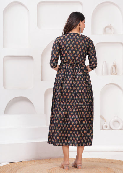 New Exclusive Cotton Cambric Floral Printed With Zip Design Maternity Gawn