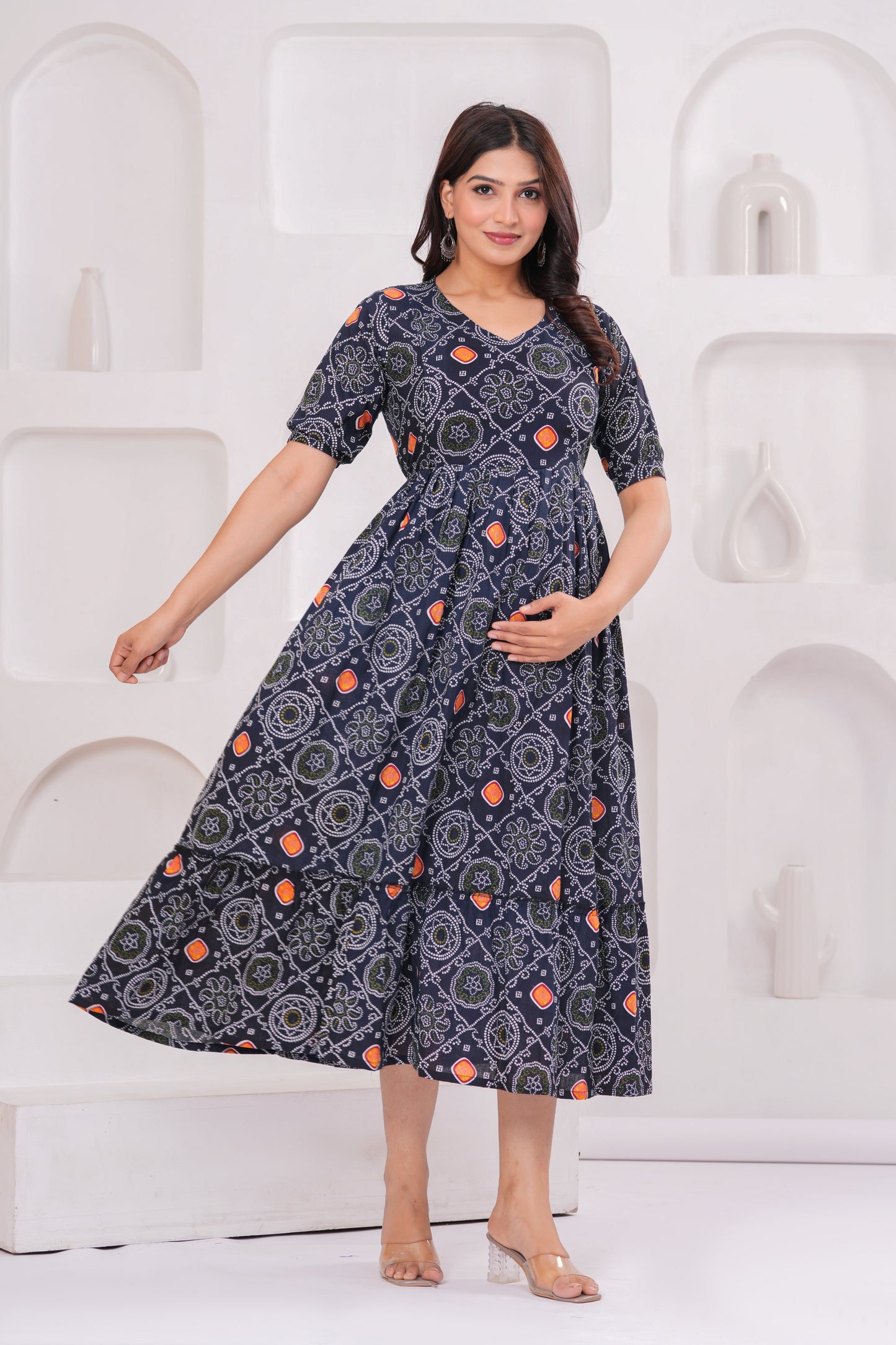 New Exclusive Cotton Cambric Floral Printed With Zip Design Maternity Gawn