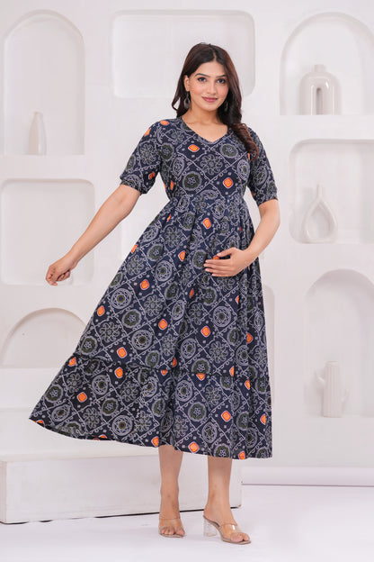 New Exclusive Cotton Cambric Floral Printed With Zip Design Maternity Gawn