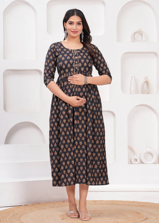 New Exclusive Cotton Cambric Floral Printed With Zip Design Maternity Gawn