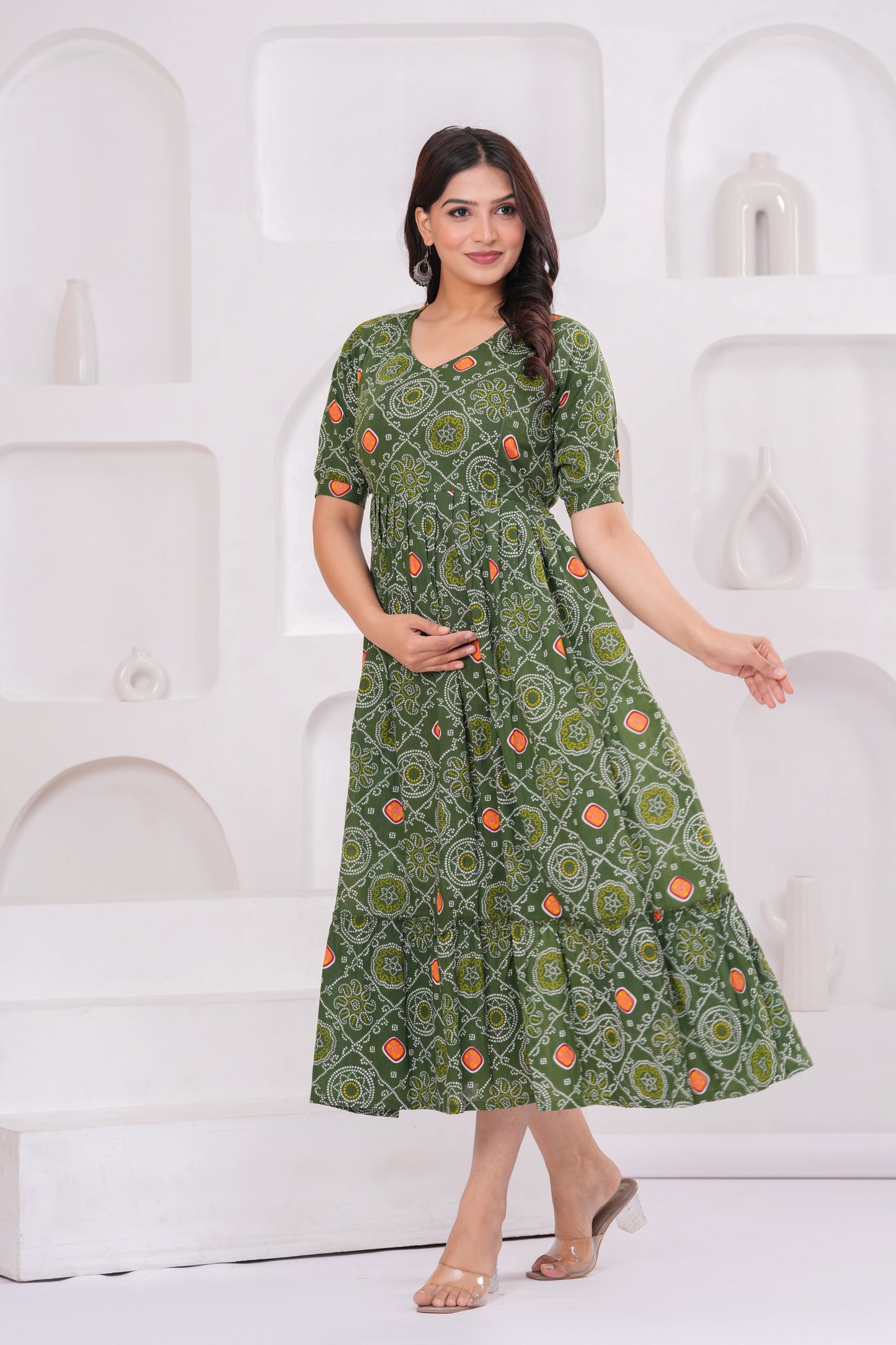 New Exclusive Cotton Cambric Floral Printed With Zip Design Maternity Gawn