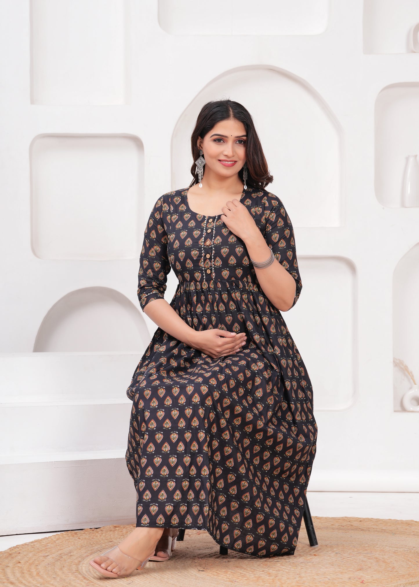 New Exclusive Cotton Cambric Floral Printed With Zip Design Maternity Gawn