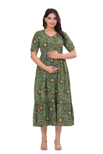 New Exclusive Cotton Cambric Floral Printed With Zip Design Maternity Gawn