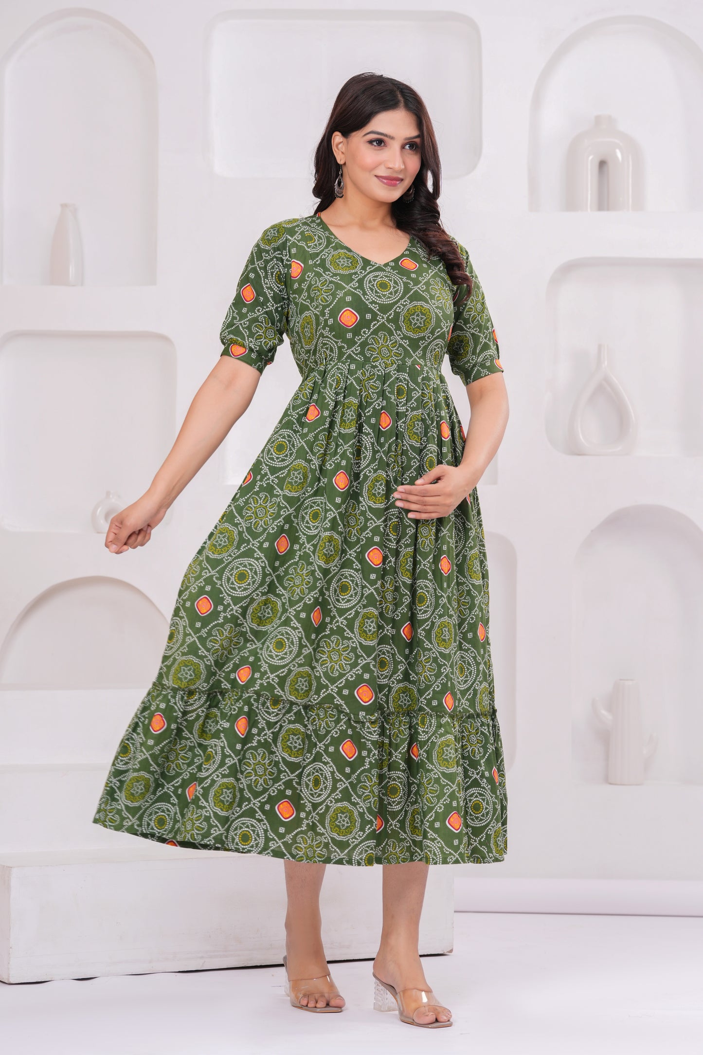 New Exclusive Cotton Cambric Floral Printed With Zip Design Maternity Gawn