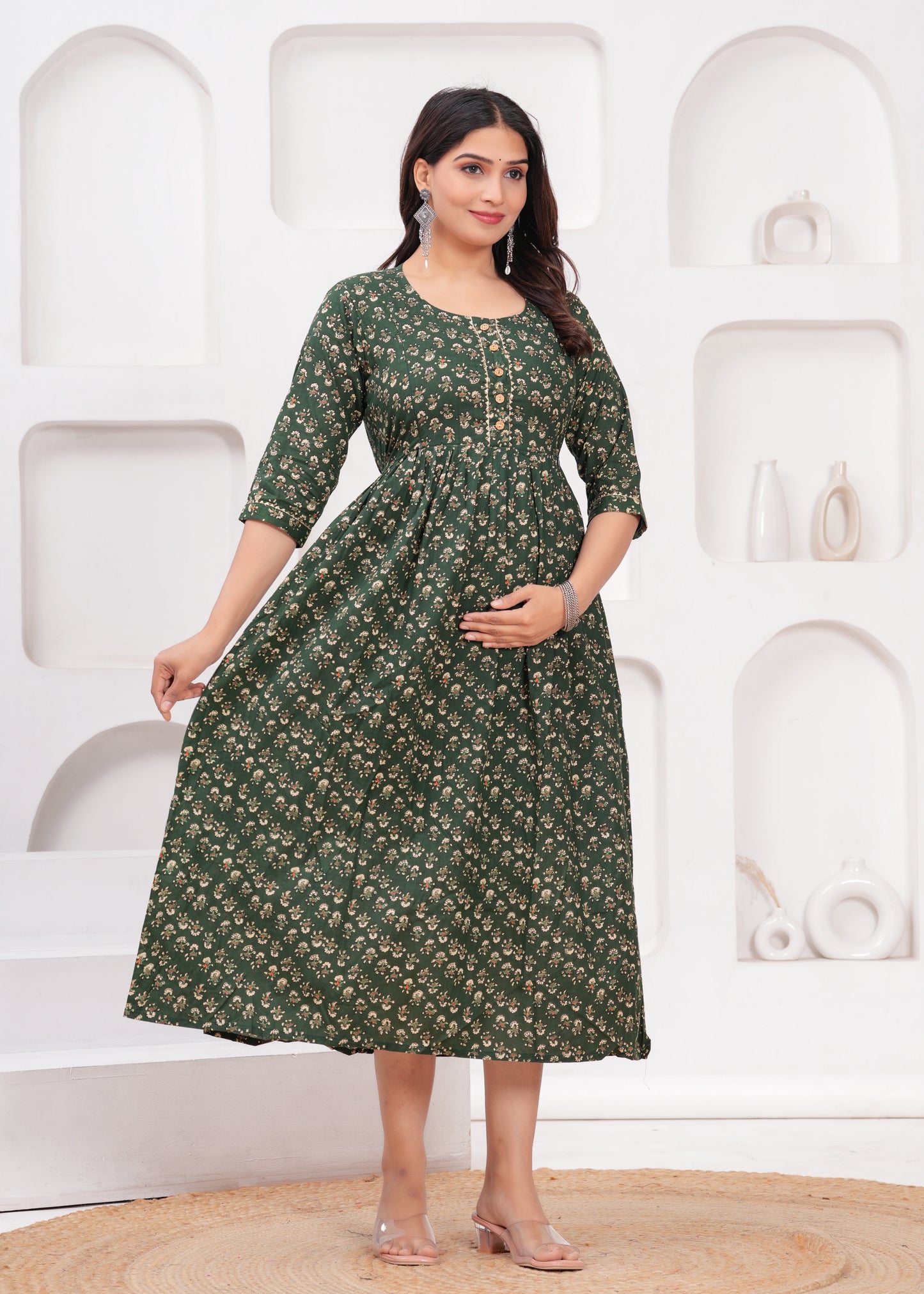 New Exclusive Cotton Cambric Floral Printed With Zip Design Maternity Gawn