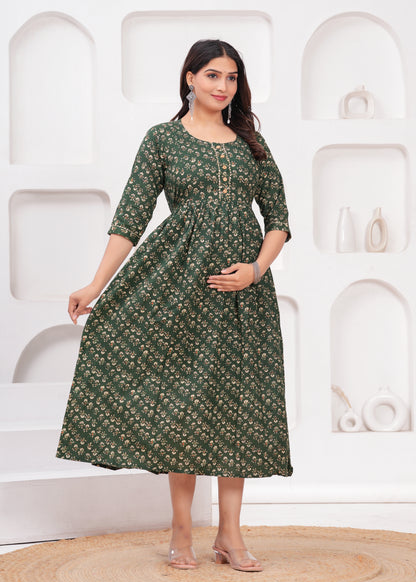 New Exclusive Cotton Cambric Floral Printed With Zip Design Maternity Gawn