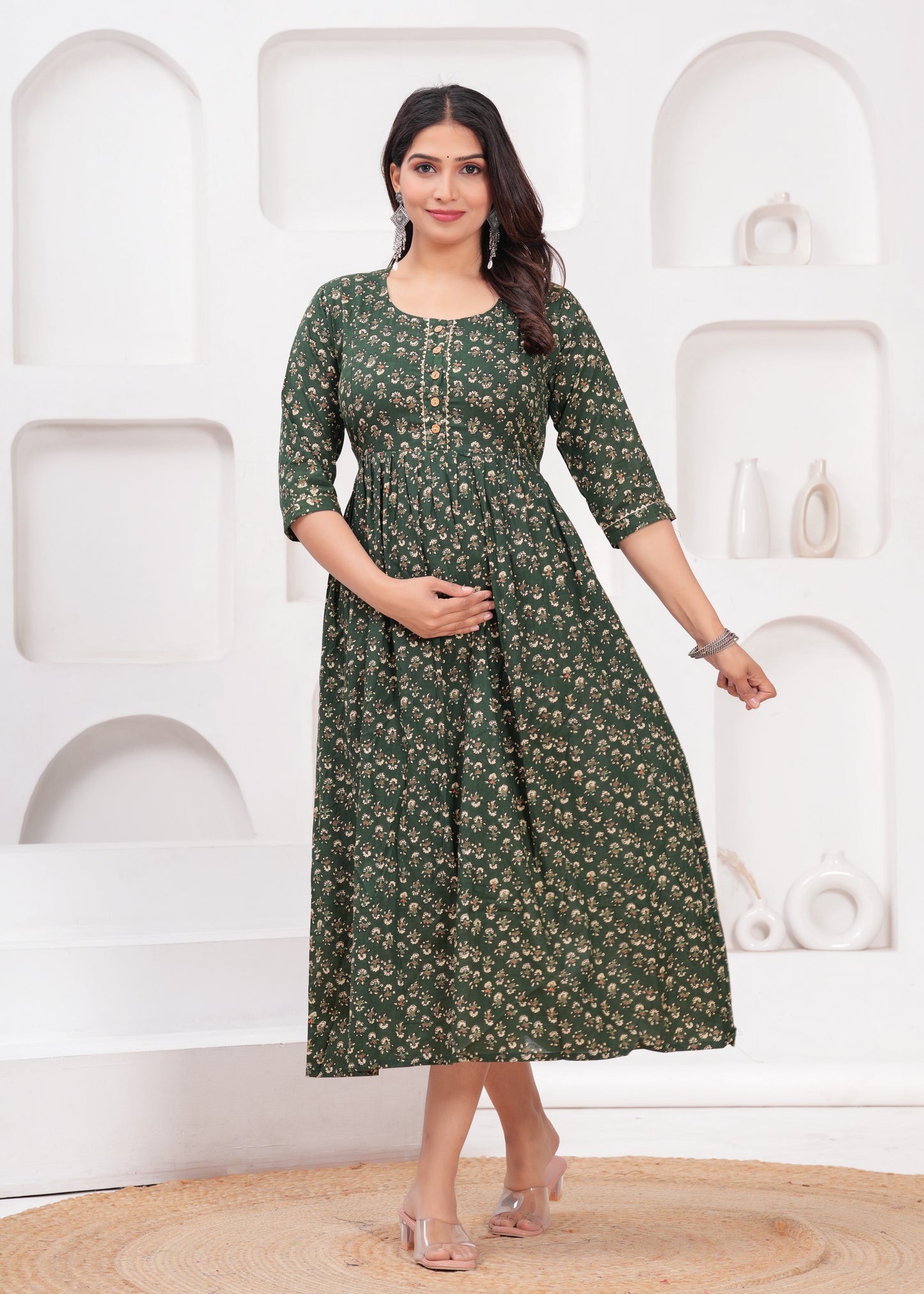 New Exclusive Cotton Cambric Floral Printed With Zip Design Maternity Gawn