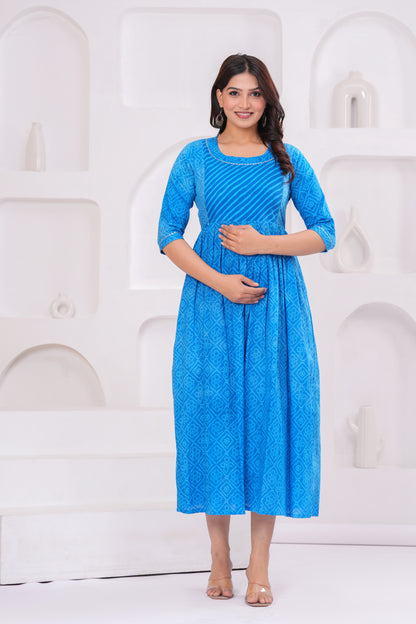 New Exclusive Cotton Cambric Floral Printed With Zip Design Maternity Gawn