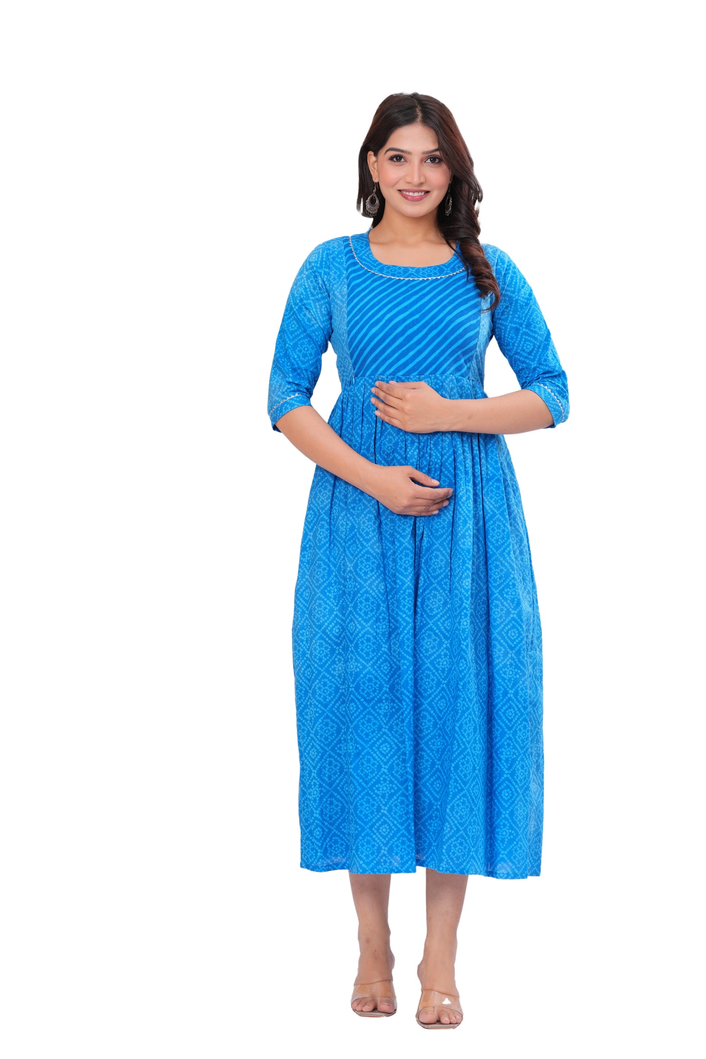 New Exclusive Cotton Cambric Floral Printed With Zip Design Maternity Gawn