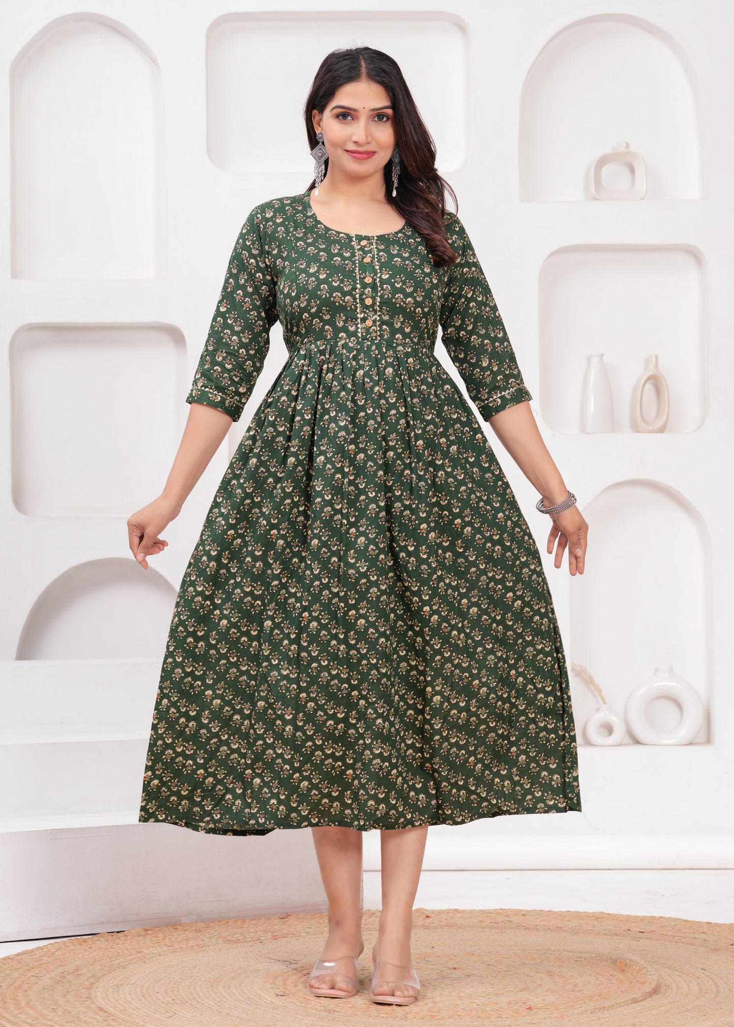 New Exclusive Cotton Cambric Floral Printed With Zip Design Maternity Gawn