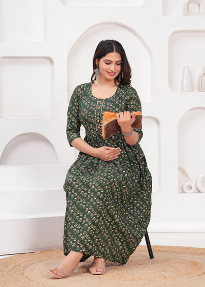 New Exclusive Cotton Cambric Floral Printed With Zip Design Maternity Gawn