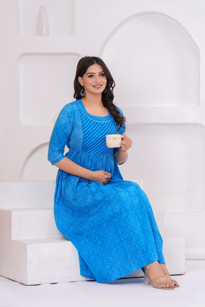 New Exclusive Cotton Cambric Floral Printed With Zip Design Maternity Gawn