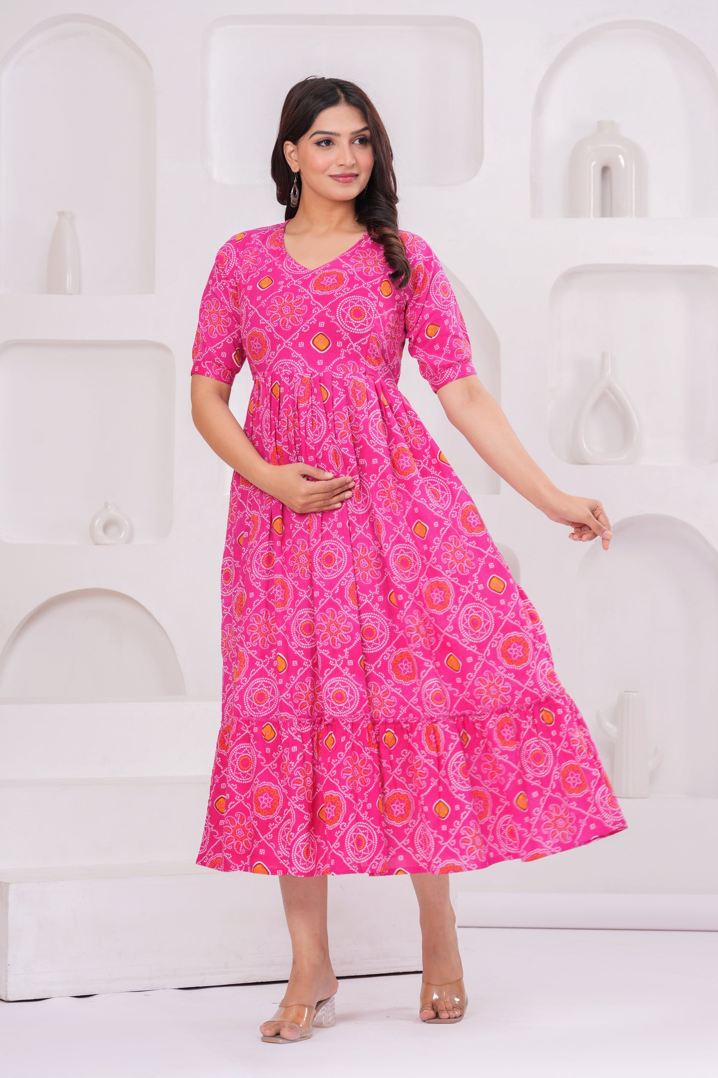 New Exclusive Cotton Cambric Floral Printed With Zip Design Maternity Gawn