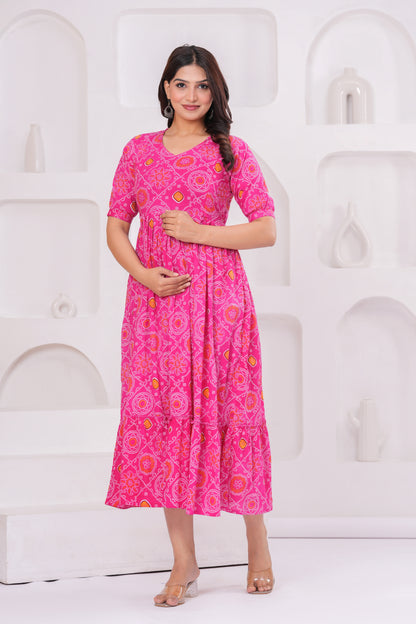 New Exclusive Cotton Cambric Floral Printed With Zip Design Maternity Gawn
