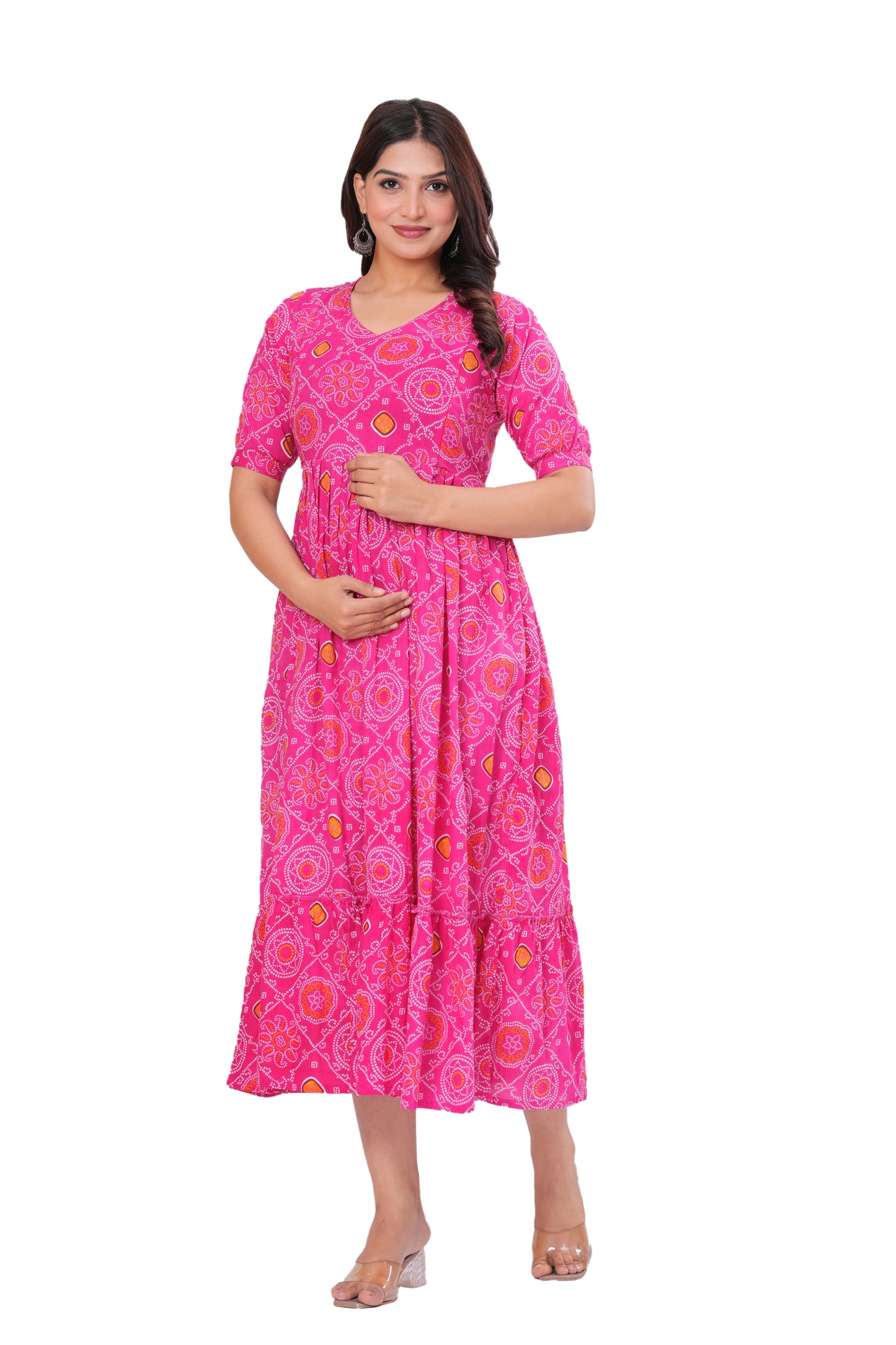 New Exclusive Cotton Cambric Floral Printed With Zip Design Maternity Gawn