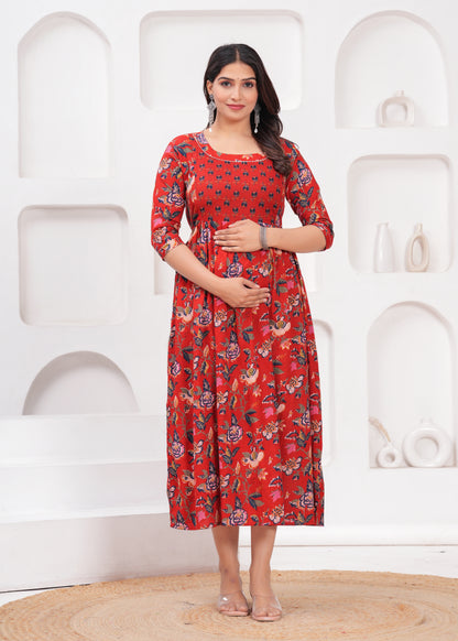 New Exclusive Cotton Cambric Floral Printed With Zip Design Maternity Gawn