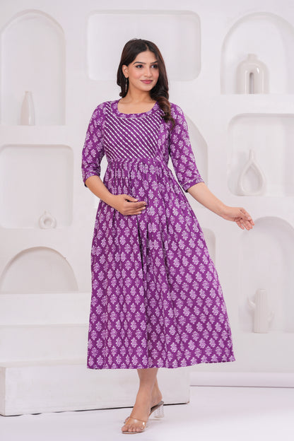 New Exclusive Cotton Cambric Floral Printed With Zip Design Maternity Gawn